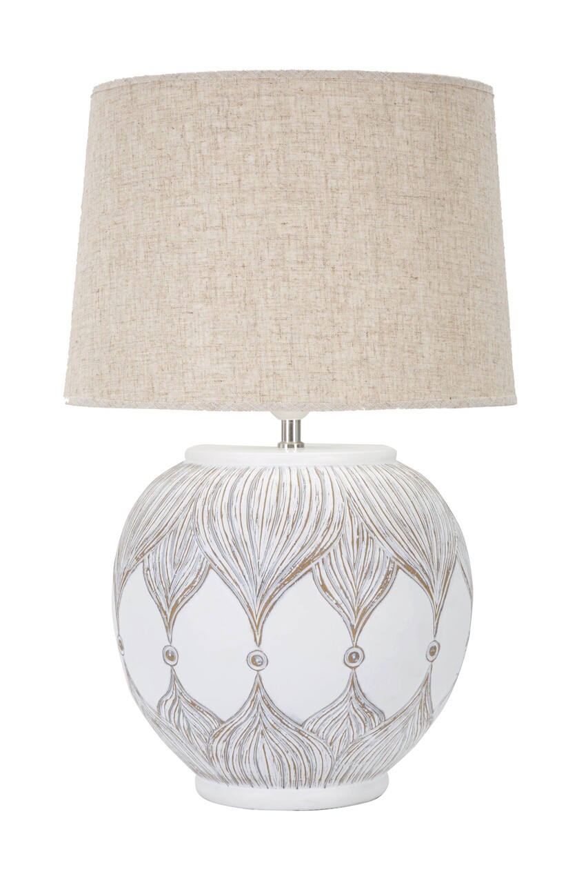 Lampa de masa, Atene, Mauro Ferretti, 1 x E27, 40W, Ø38 x 59 cm, polirasina/fier/textil, alb antic/maro - imagine 5
